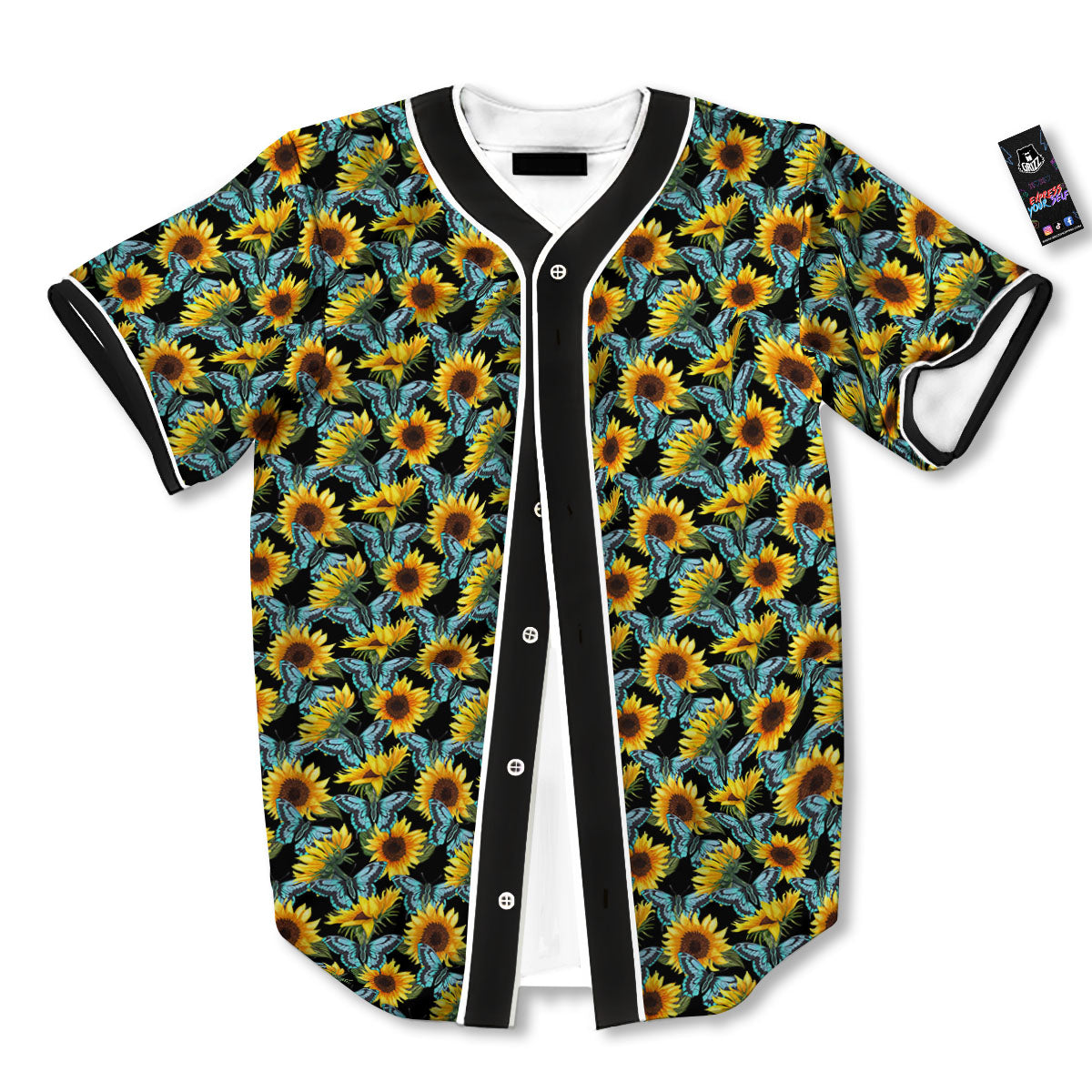 Sunflower Blue Butterfly Print Pattern Baseball Jersey-grizzshop