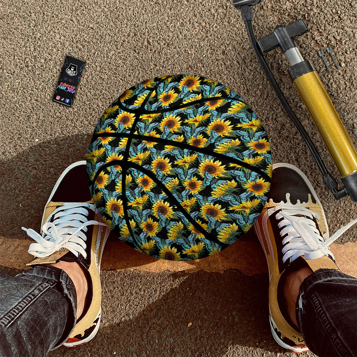 Sunflower Blue Butterfly Print Pattern Basketball-grizzshop