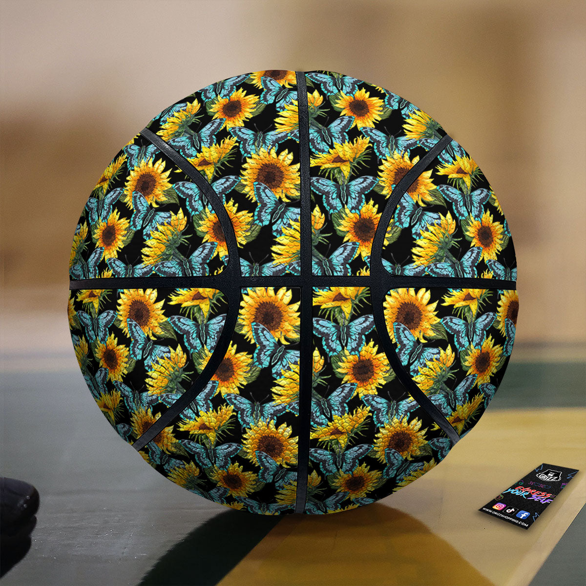Sunflower Blue Butterfly Print Pattern Basketball-grizzshop