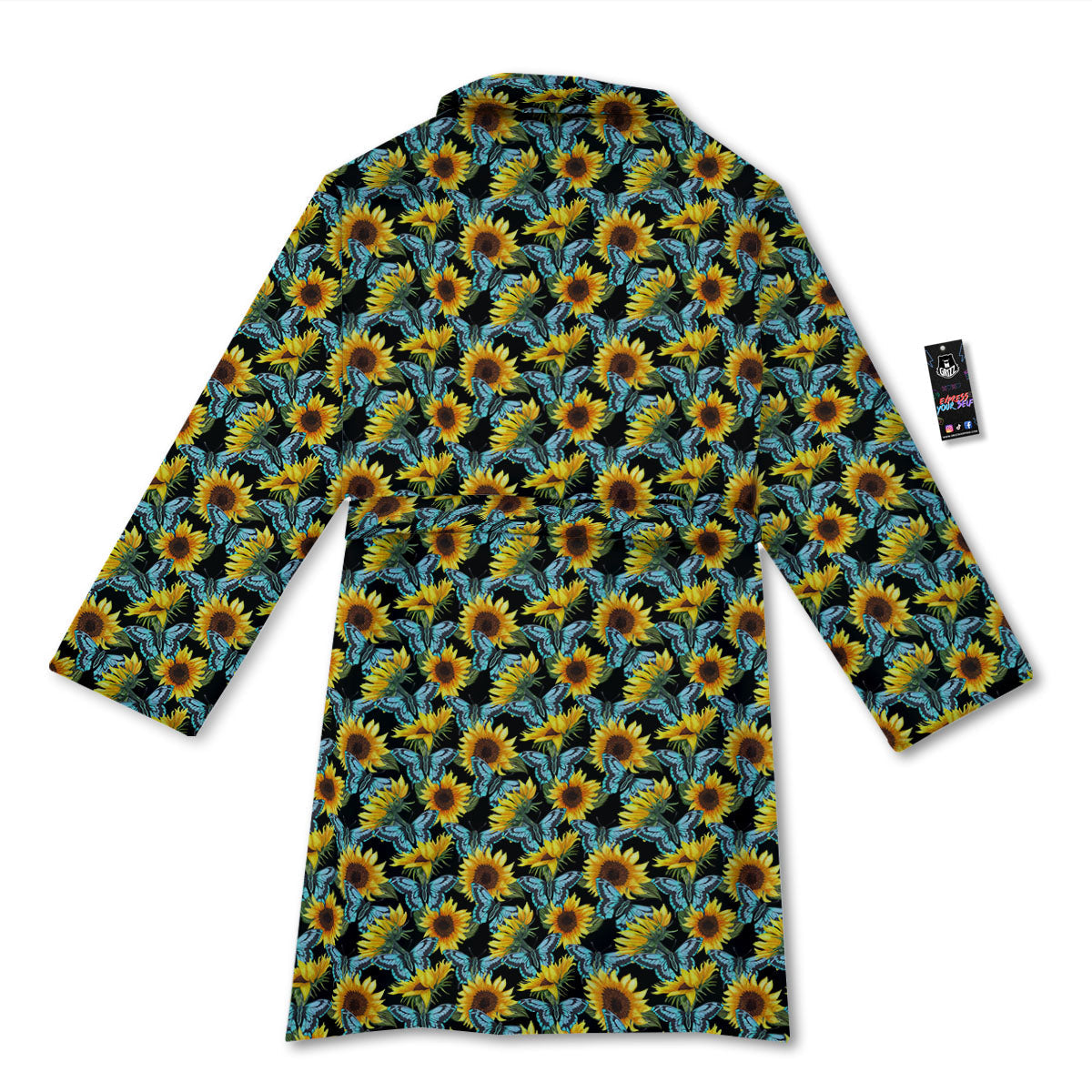 Sunflower Blue Butterfly Print Pattern Bathrobe-grizzshop