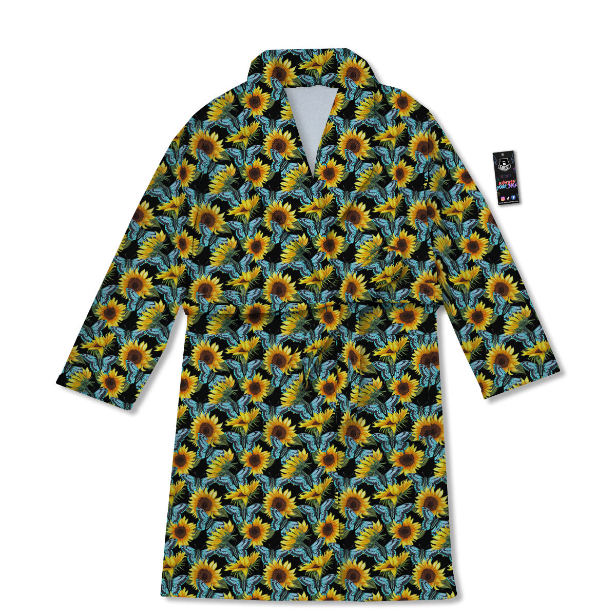 Sunflower Blue Butterfly Print Pattern Bathrobe-grizzshop
