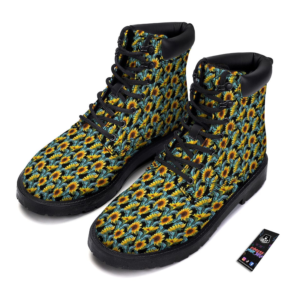 Sunflower Blue Butterfly Print Pattern Boots-grizzshop