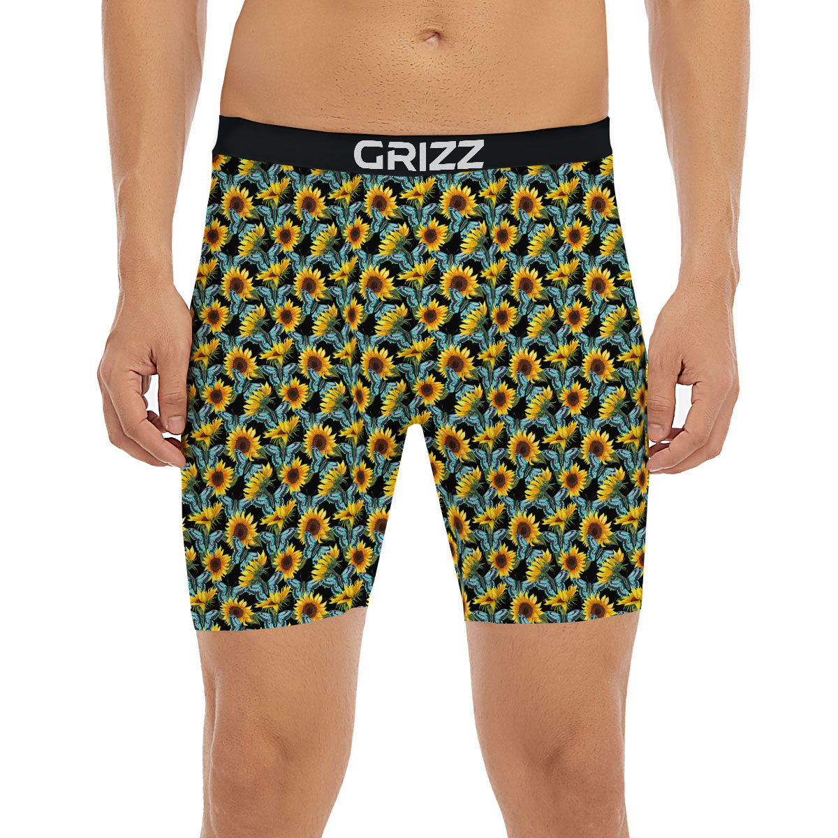 Sunflower Blue Butterfly Print Pattern Boxer Briefs-grizzshop