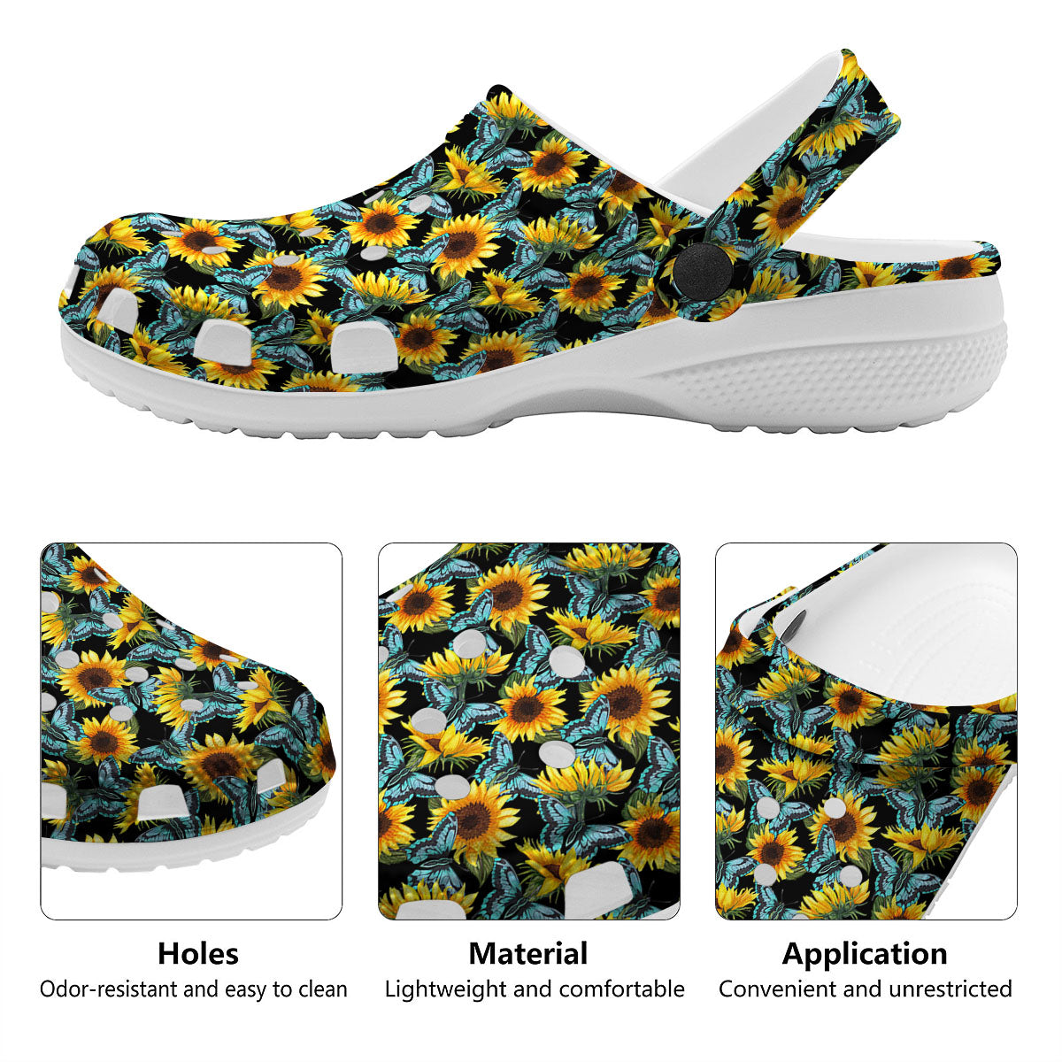 Sunflower Blue Butterfly Print Pattern Clog-grizzshop
