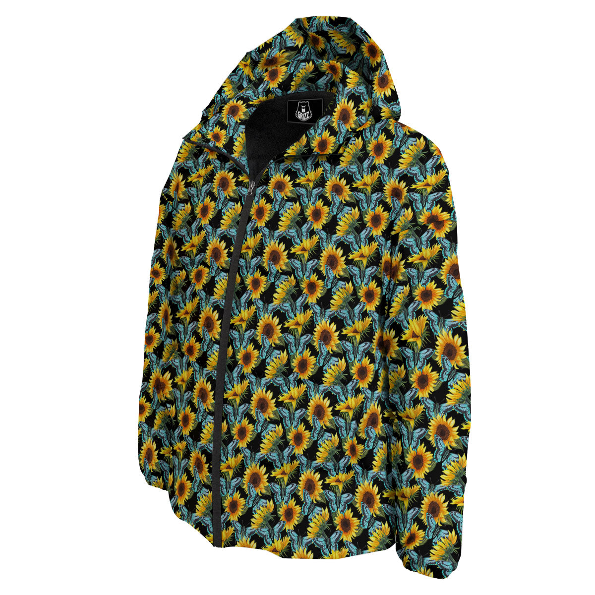 Sunflower Blue Butterfly Print Pattern Down Jacket-grizzshop