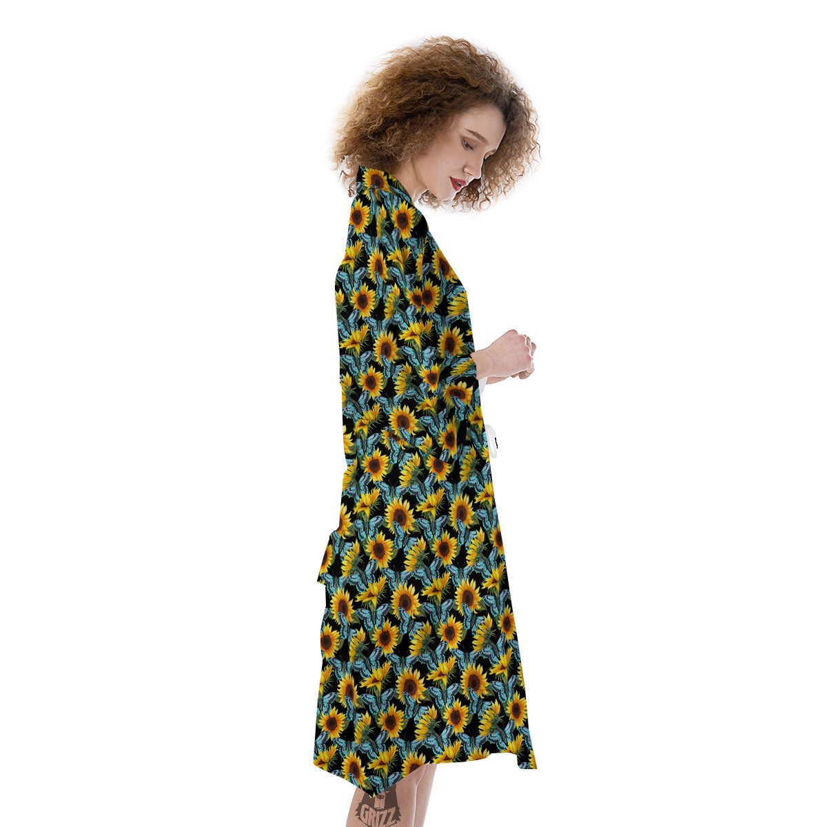 Sunflower Blue Butterfly Print Pattern Kimono-grizzshop