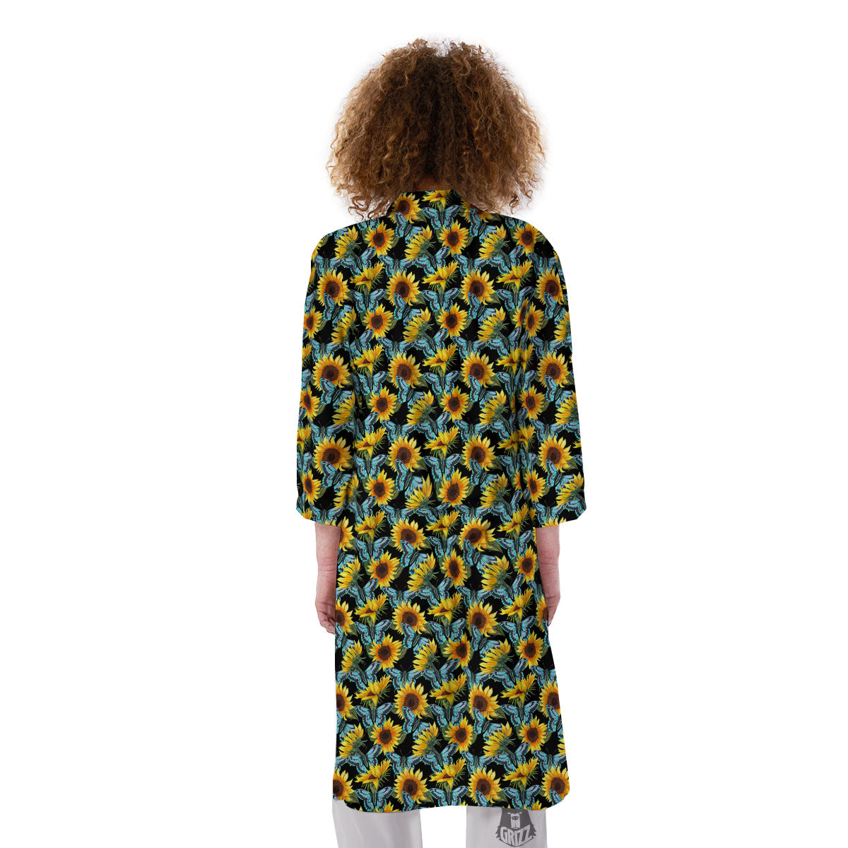 Sunflower Blue Butterfly Print Pattern Kimono-grizzshop