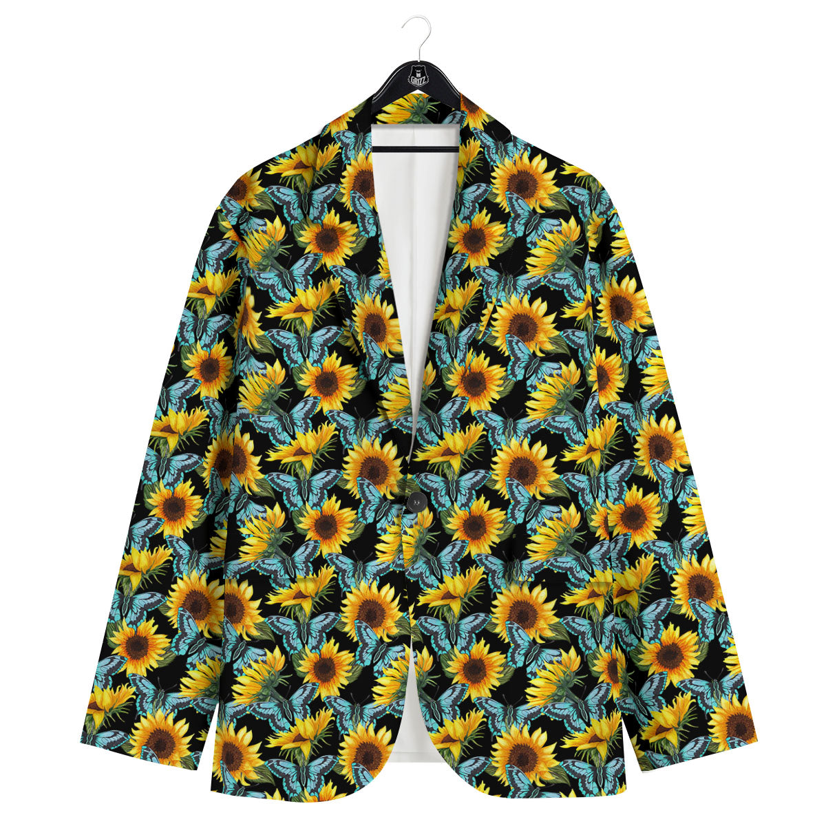 Sunflower Blue Butterfly Print Pattern Men's Sport Coat-grizzshop