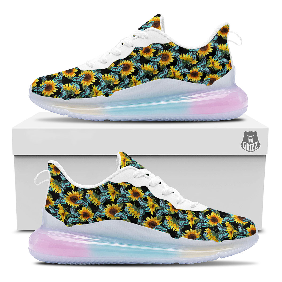 Sunflower Blue Butterfly Print Pattern Running Sneakers-grizzshop