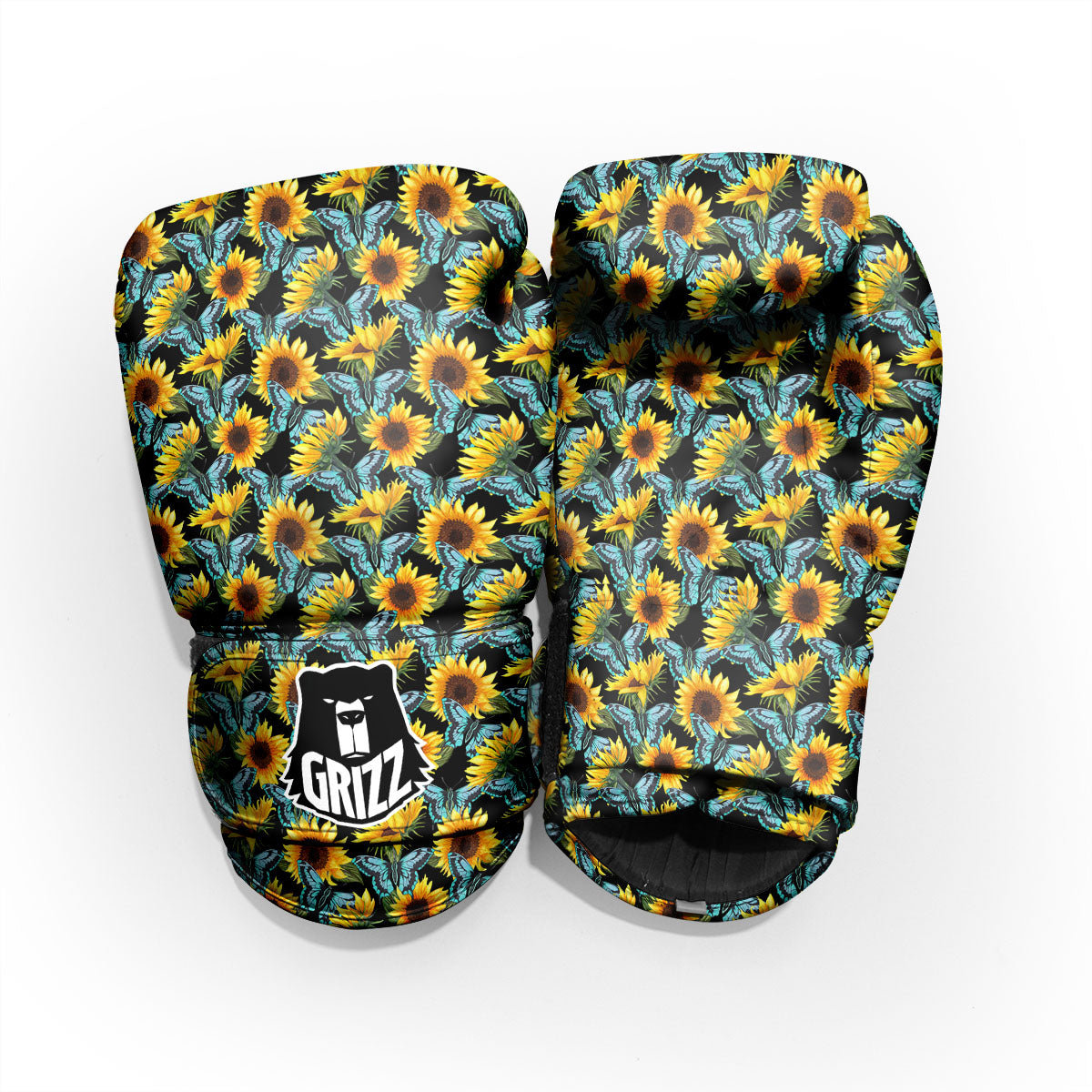 Sunflower Blue Butterfly Print Pattern Pro Boxing Glove