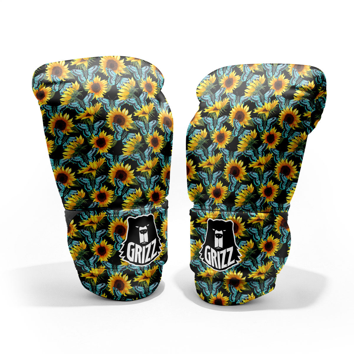 Sunflower Blue Butterfly Print Pattern Pro Boxing Glove