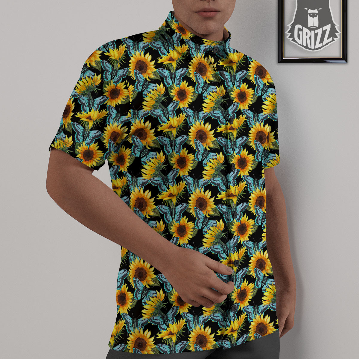 Sunflower Blue Butterfly Print Pattern Untucked Shirts-grizzshop