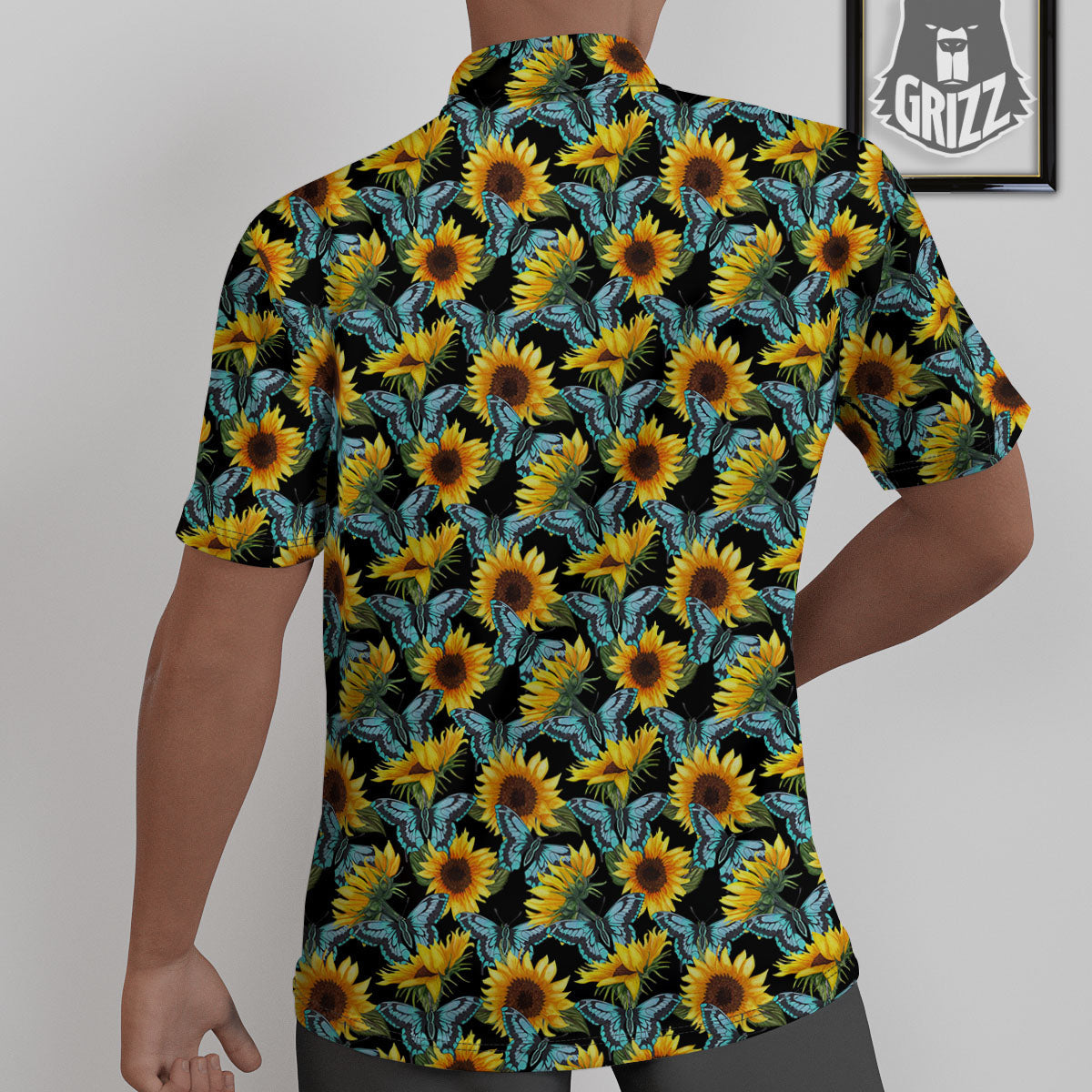 Sunflower Blue Butterfly Print Pattern Untucked Shirts-grizzshop