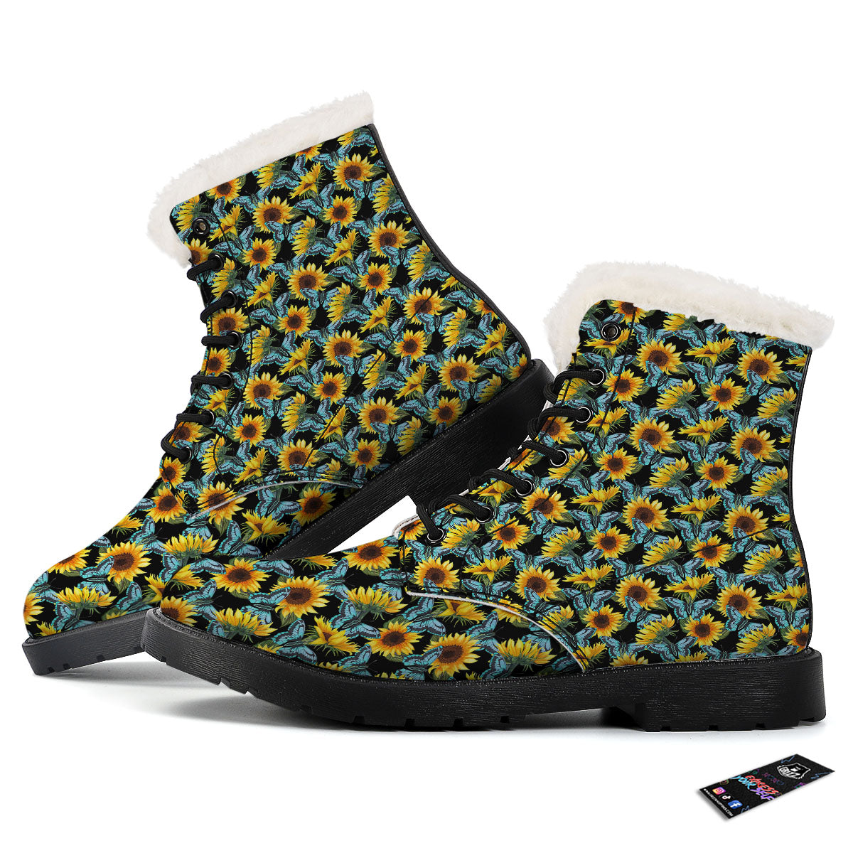 Sunflower Blue Butterfly Print Pattern Winter Boots-grizzshop