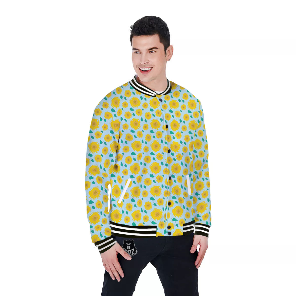 Sunflower Blue Cute Print Pattern Baseball Jacket-grizzshop