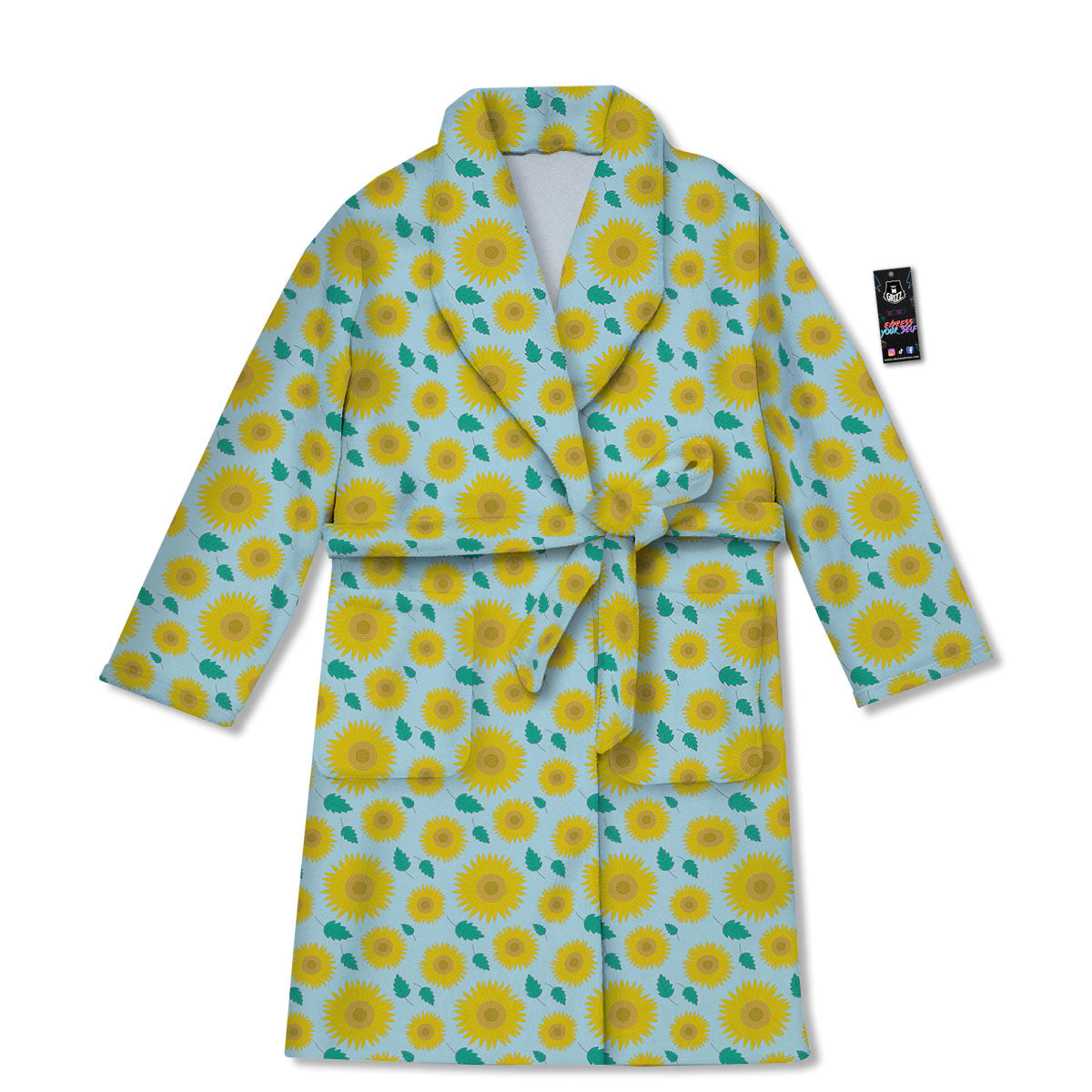 Sunflower Blue Cute Print Pattern Bathrobe-grizzshop
