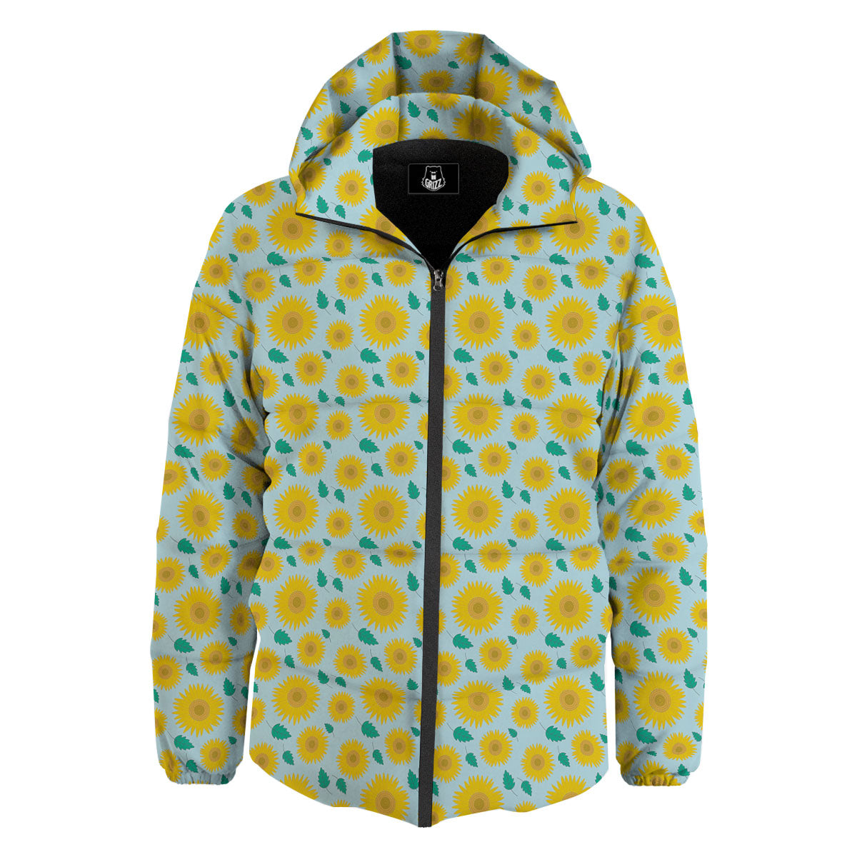 Sunflower Blue Cute Print Pattern Down Jacket-grizzshop