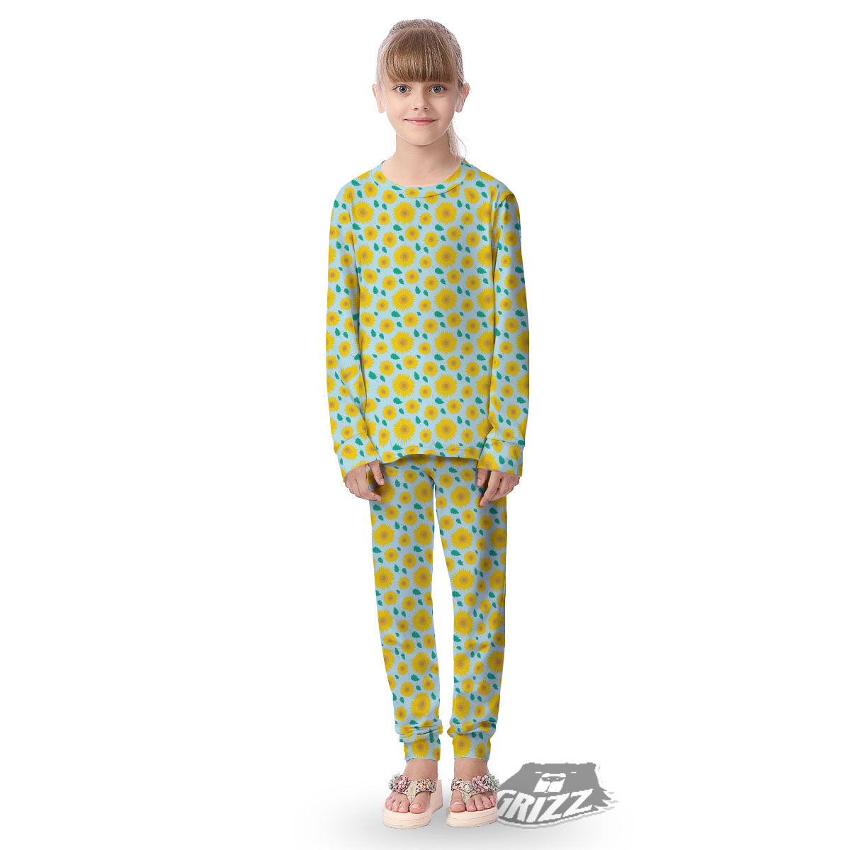 Sunflower Blue Cute Print Pattern Kid's Pajamas-grizzshop