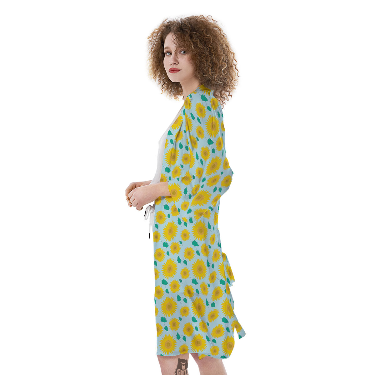 Sunflower Blue Cute Print Pattern Kimono-grizzshop