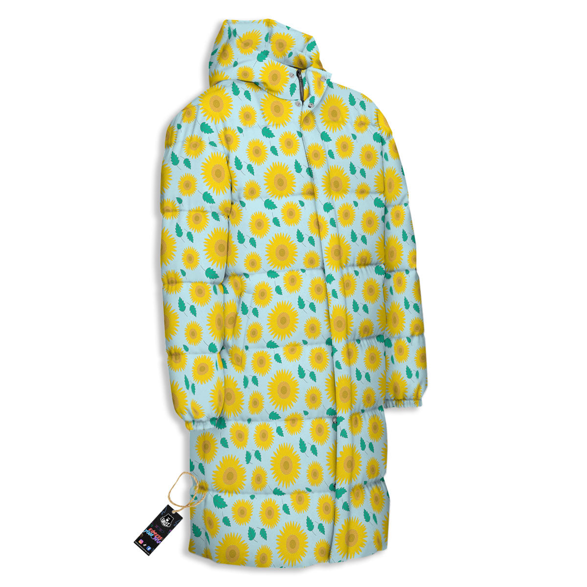 Sunflower Blue Cute Print Pattern Long Down Jacket-grizzshop