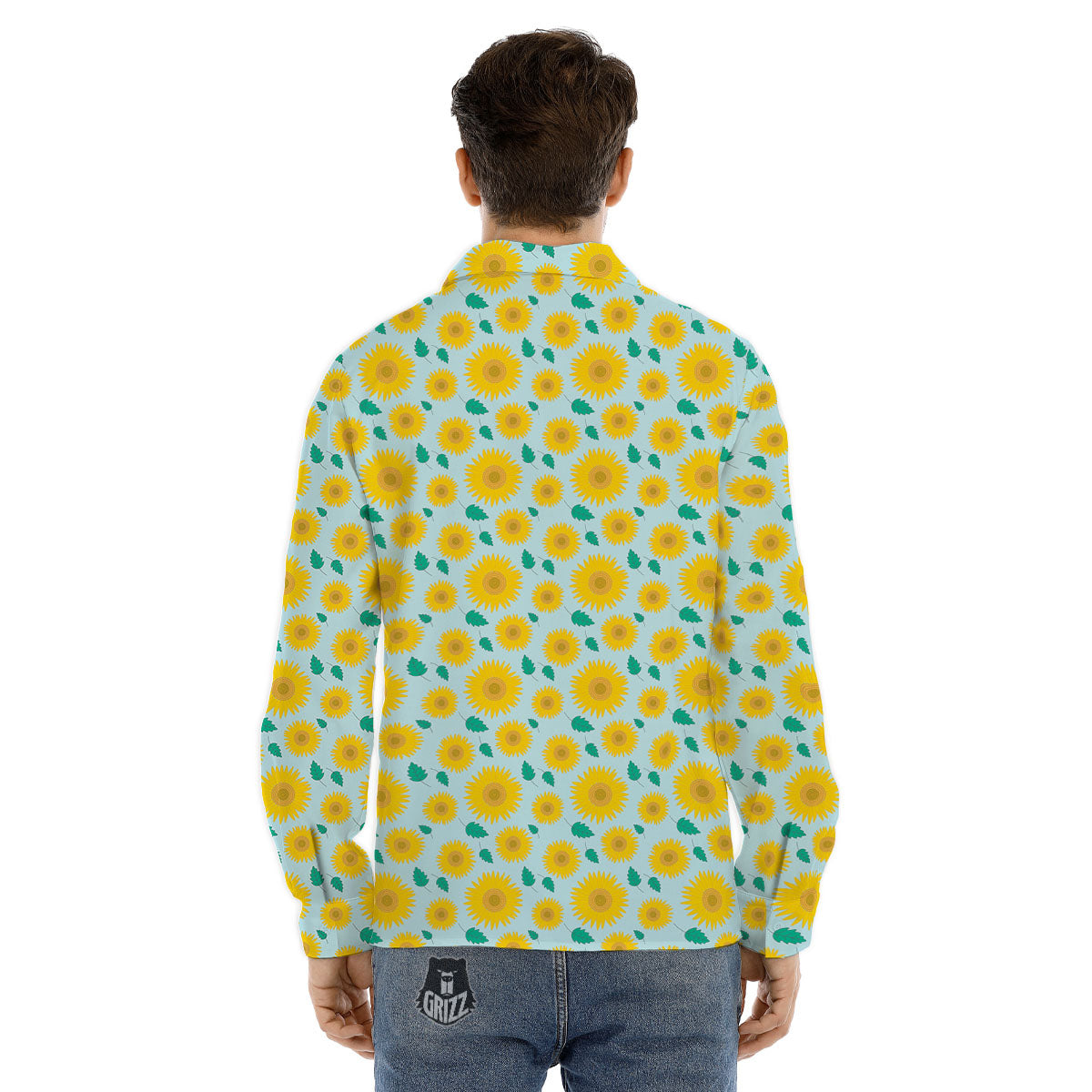 Sunflower Blue Cute Print Pattern Men's Dress Shirts-grizzshop