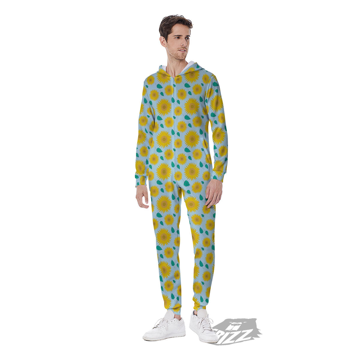 Sunflower Blue Cute Print Pattern Men's Jumpsuit-grizzshop
