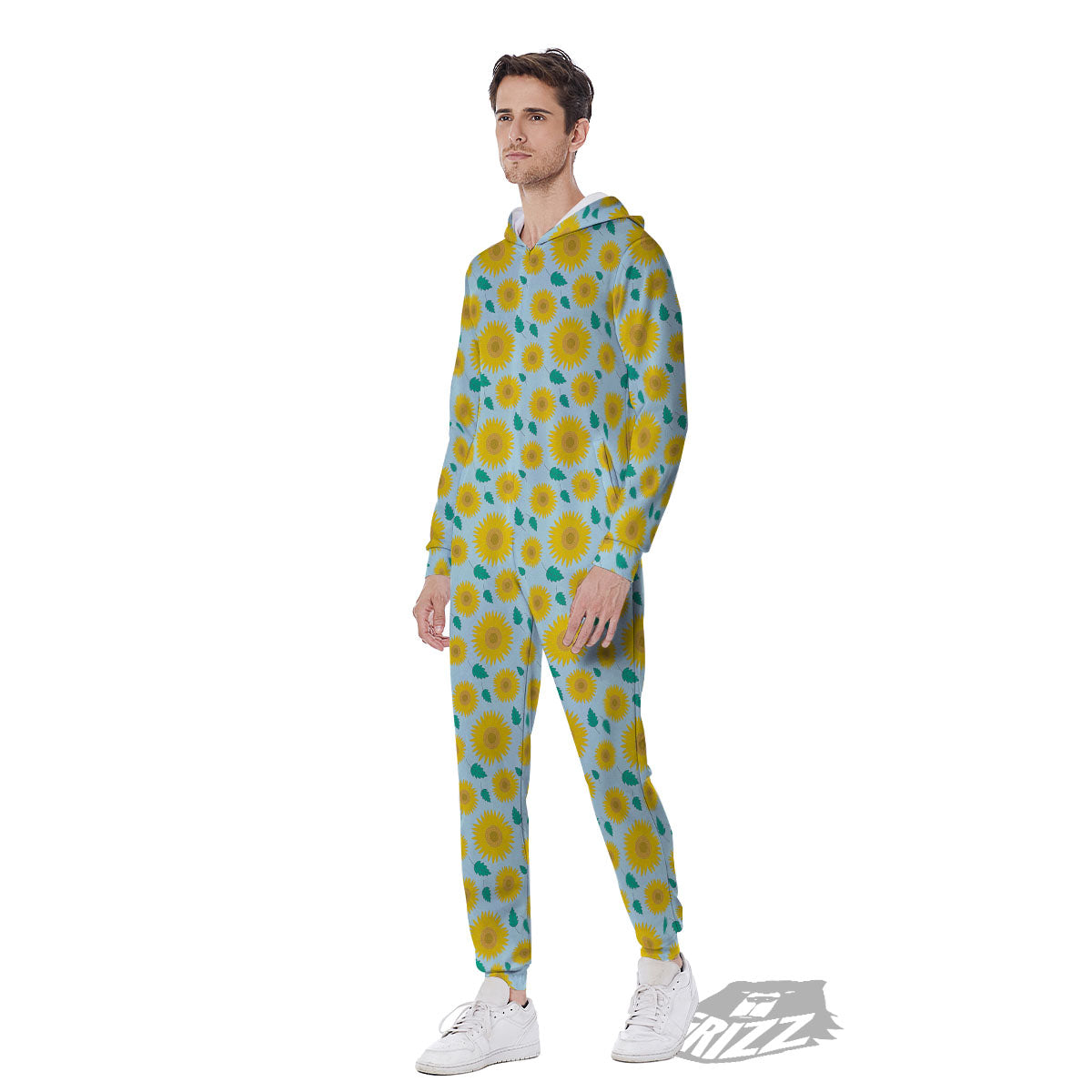 Sunflower Blue Cute Print Pattern Men's Jumpsuit-grizzshop