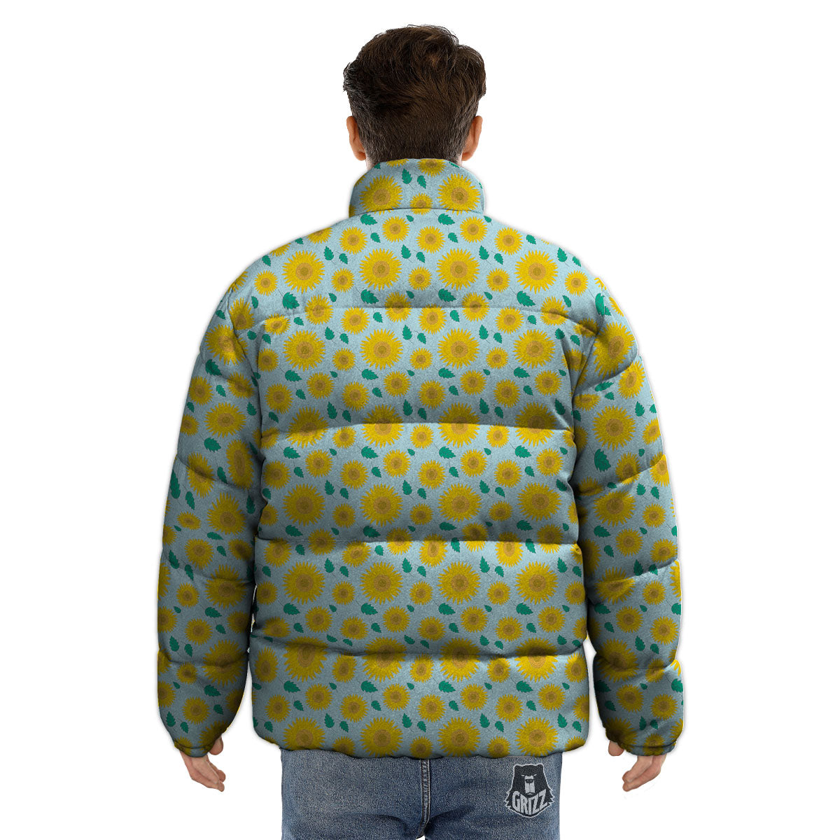 Sunflower Blue Cute Print Pattern Puffer Jacket-grizzshop