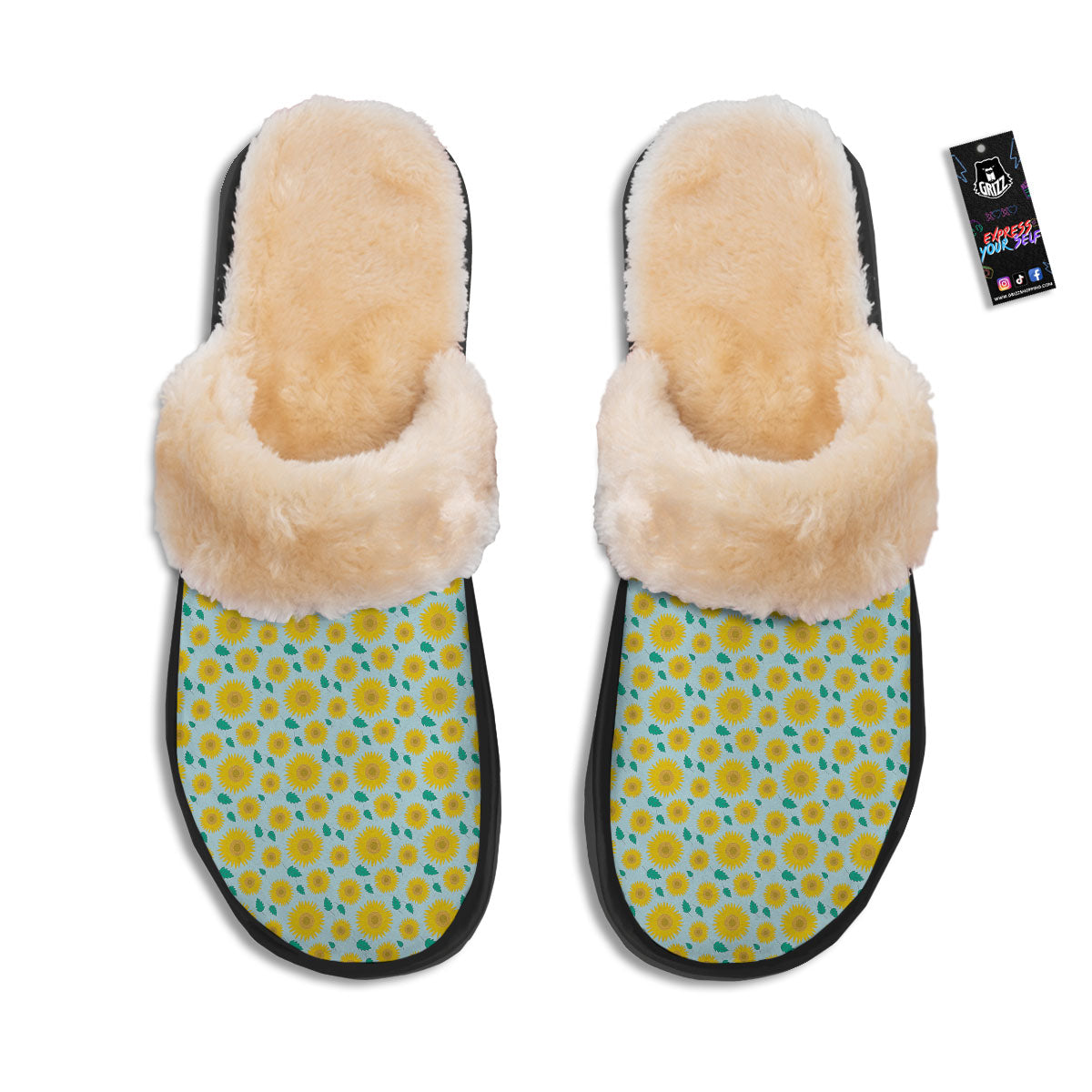 Sunflower Blue Cute Print Pattern Slippers-grizzshop