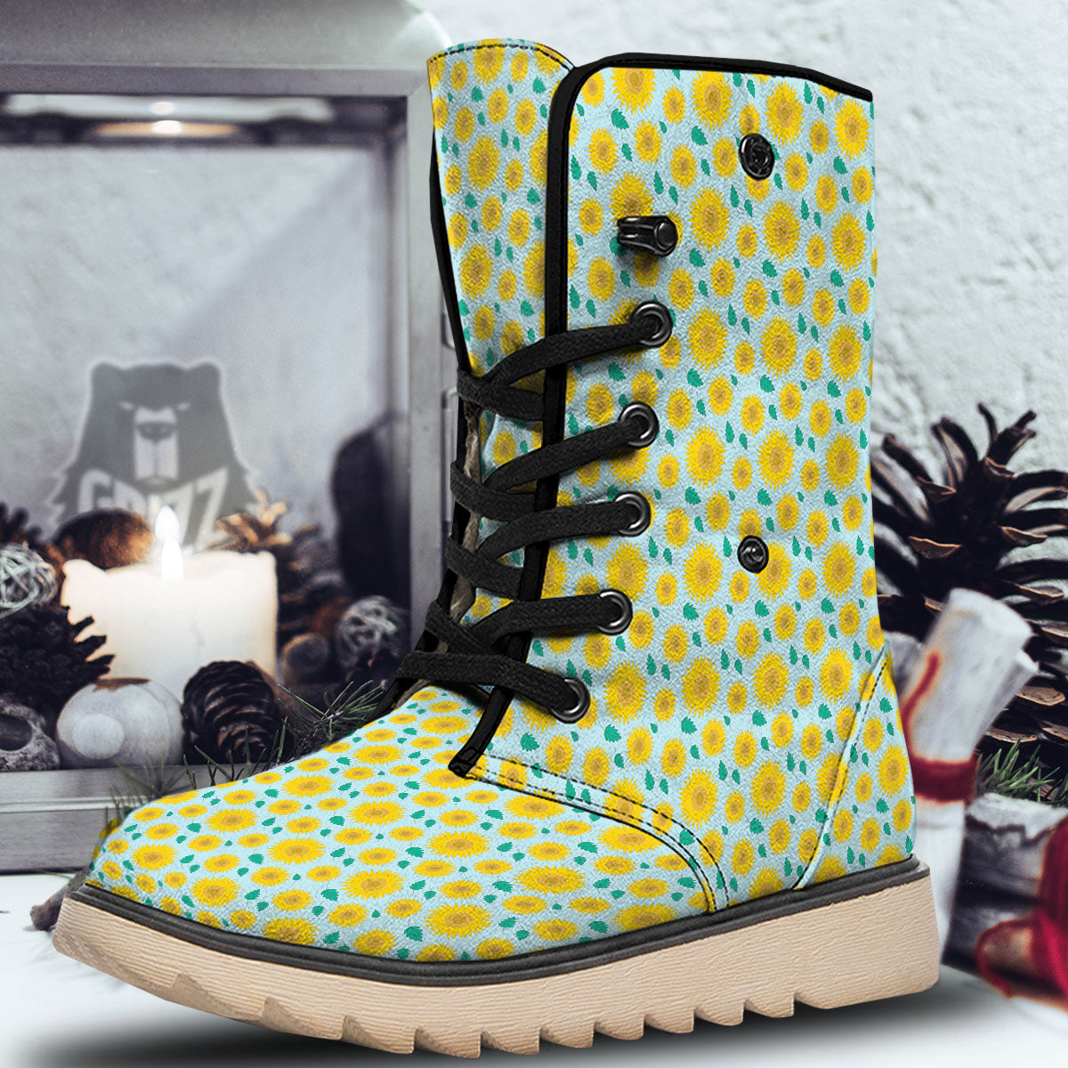 Sunflower Blue Cute Print Pattern Snow Boots-grizzshop