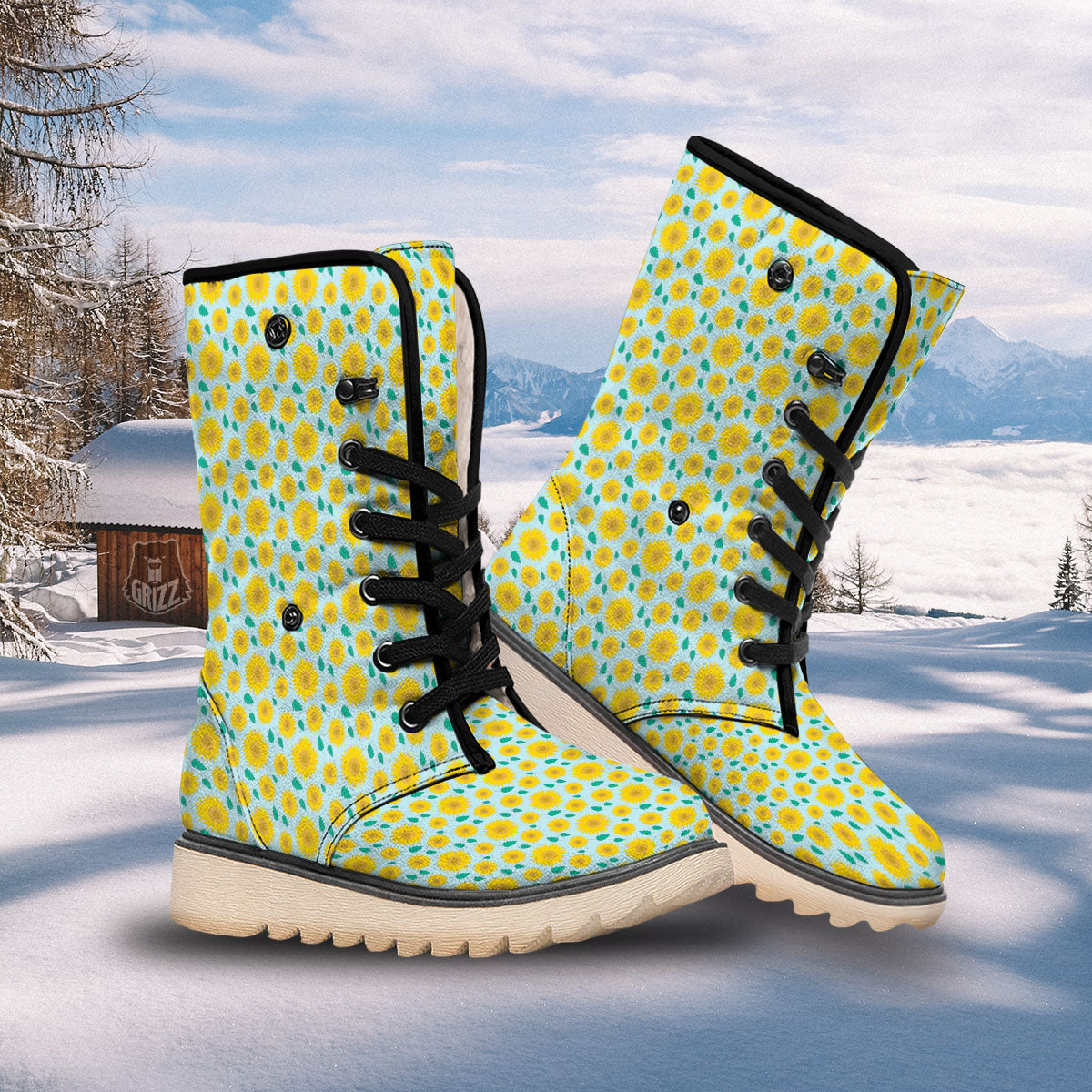 Sunflower Blue Cute Print Pattern Snow Boots-grizzshop