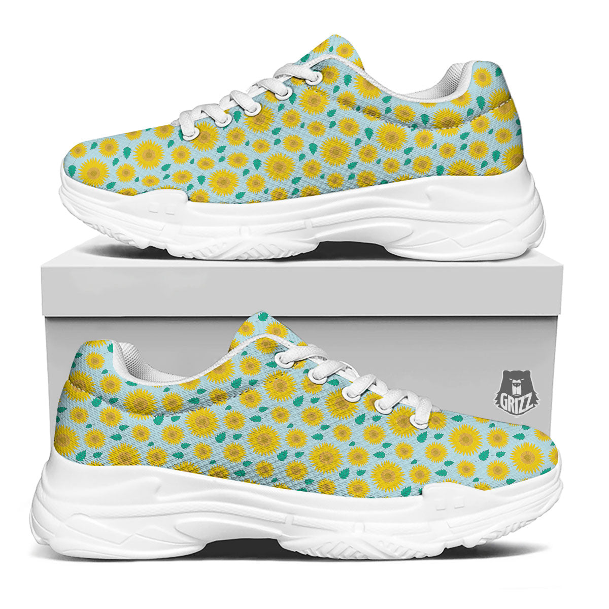 Sunflower Blue Cute Print Pattern White Chunky Shoes-grizzshop
