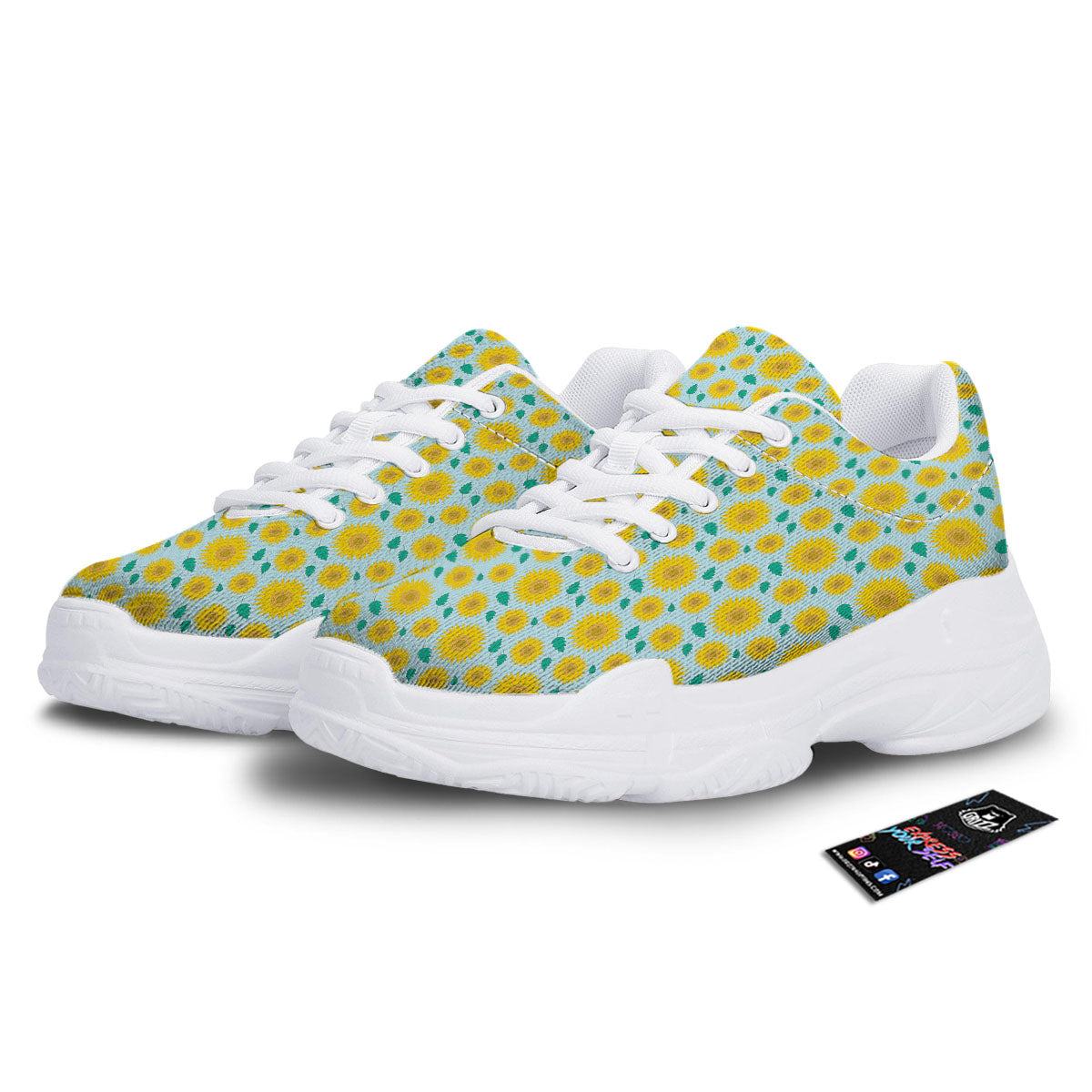 Sunflower Blue Cute Print Pattern White Chunky Shoes-grizzshop