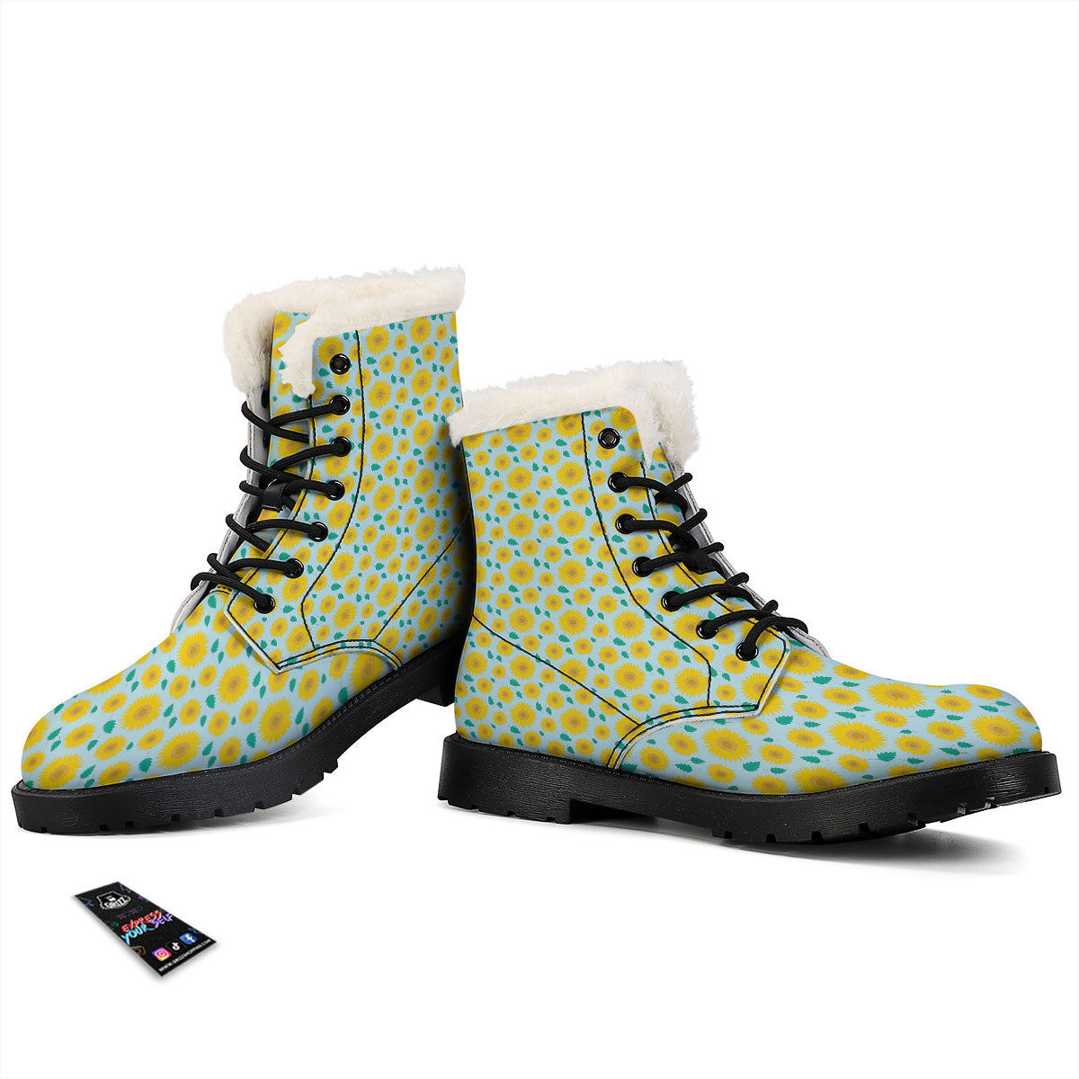 Sunflower Blue Cute Print Pattern Winter Boots-grizzshop