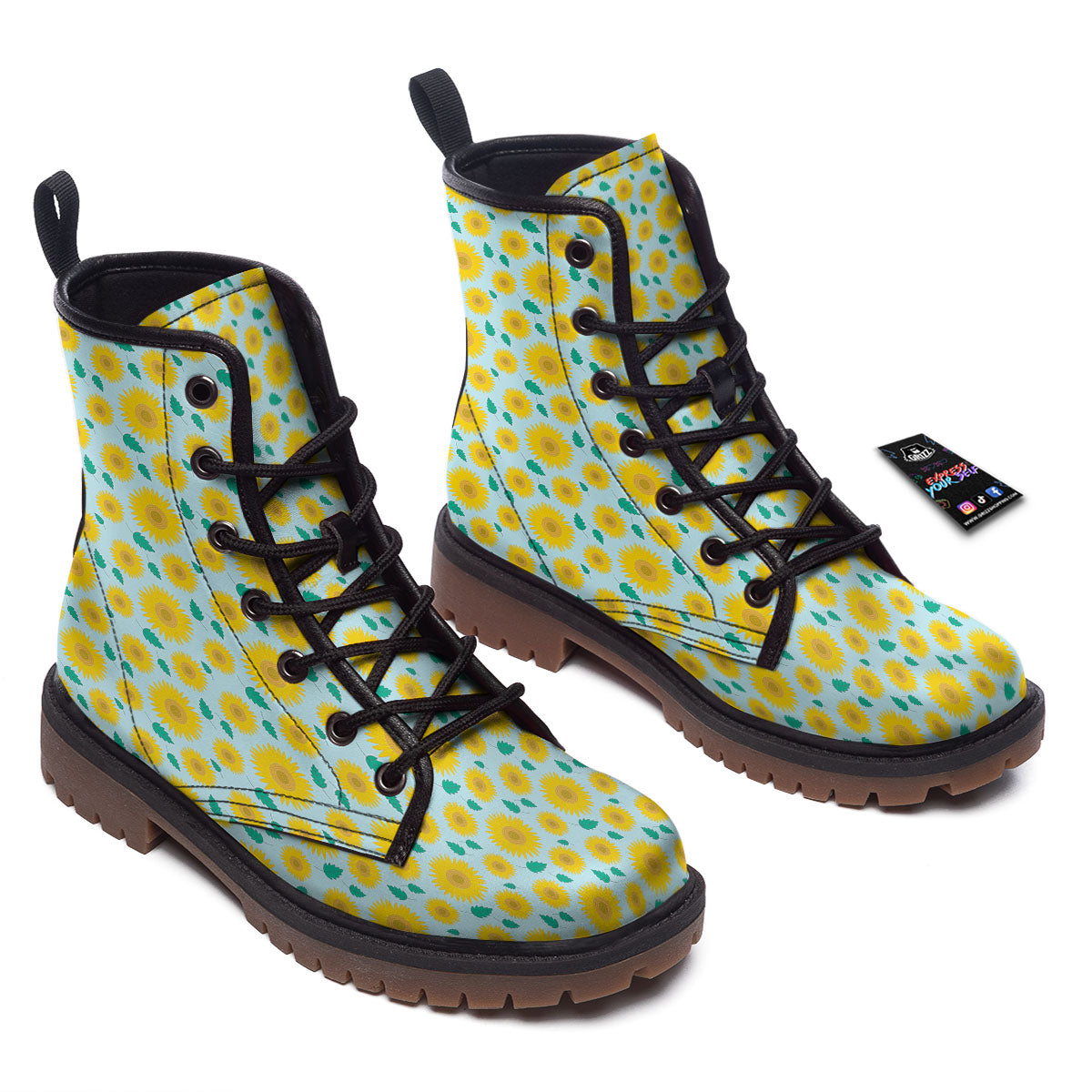 Sunflower Blue Cute Print Pattern Work Boots-grizzshop