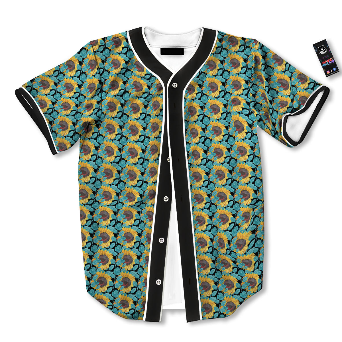 Sunflower Blue Print Pattern Baseball Jersey-grizzshop