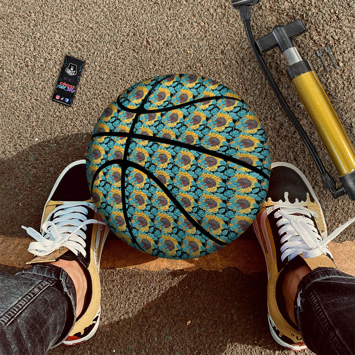 Sunflower Blue Print Pattern Basketball-grizzshop