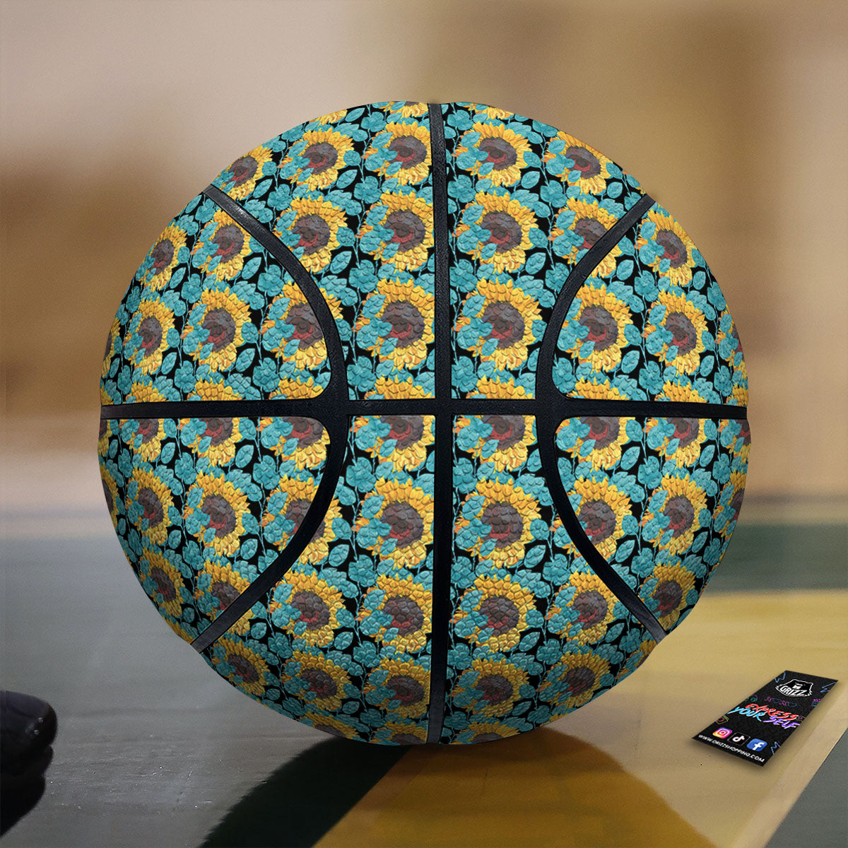 Sunflower Blue Print Pattern Basketball-grizzshop