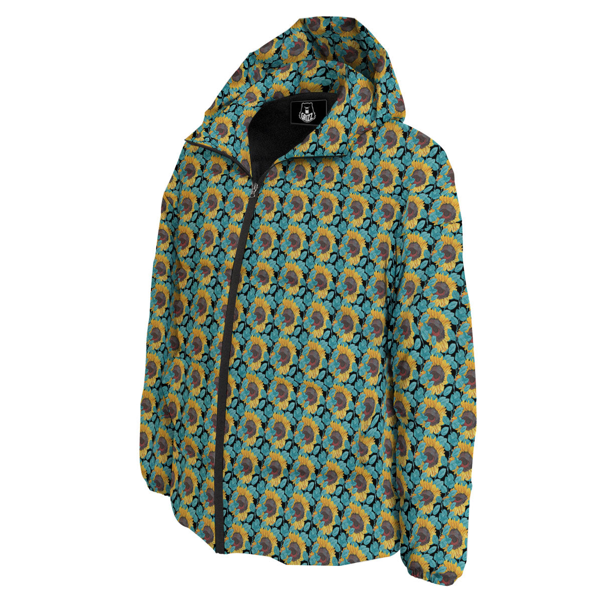 Sunflower Blue Print Pattern Down Jacket-grizzshop