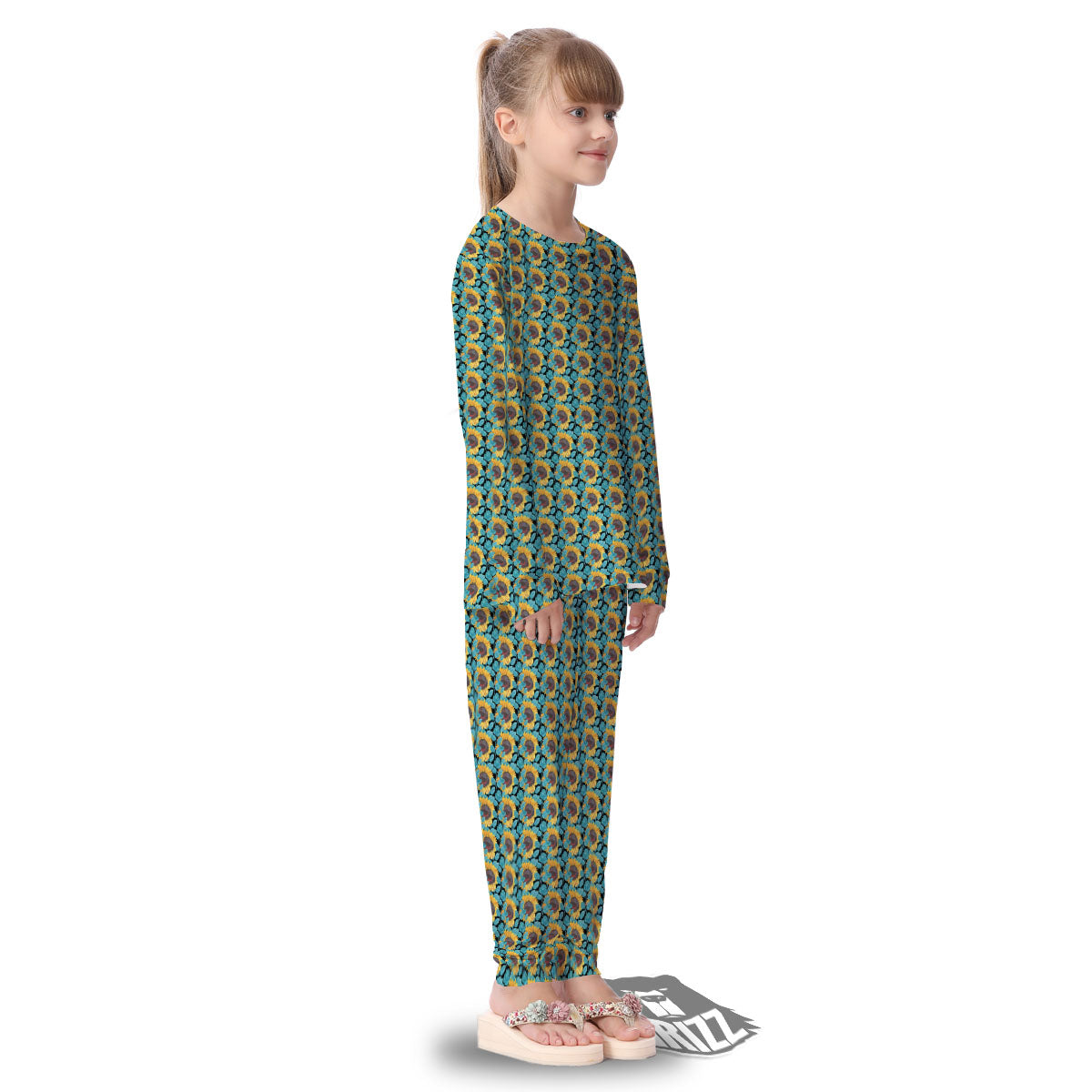 Sunflower Blue Print Pattern Kid's Pajamas-grizzshop