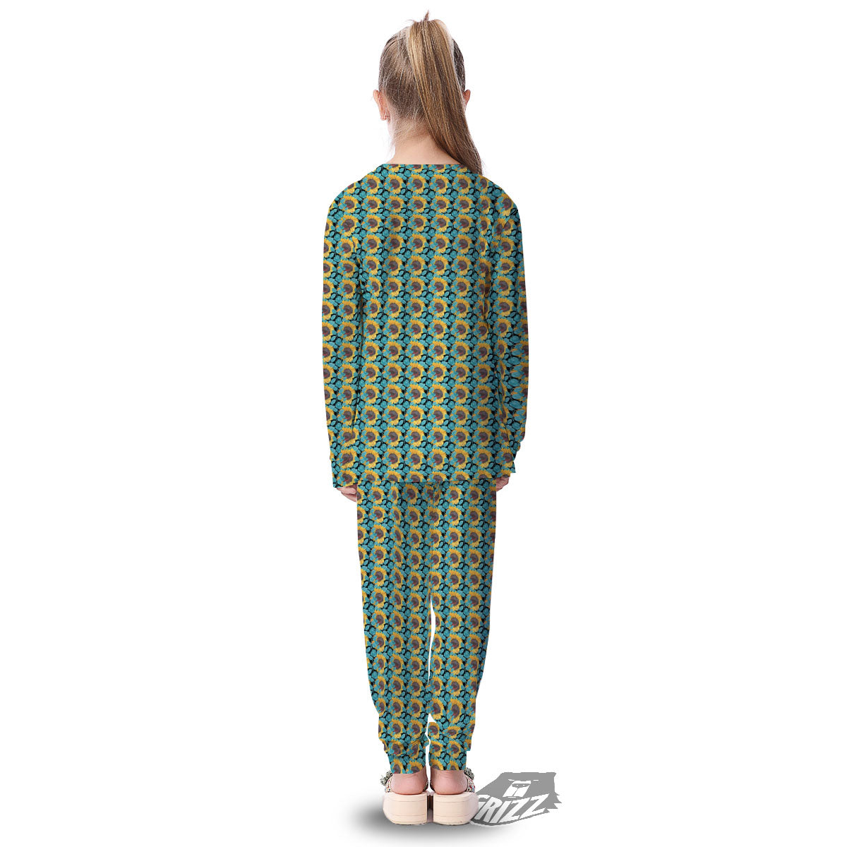 Sunflower Blue Print Pattern Kid's Pajamas-grizzshop