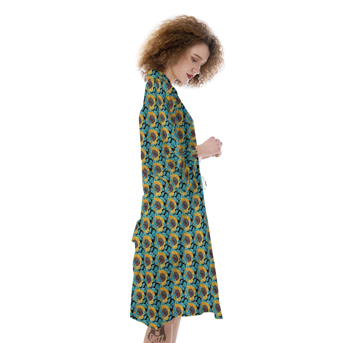 Sunflower Blue Print Pattern Kimono-grizzshop