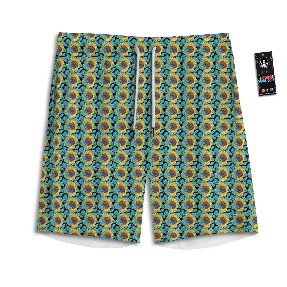Sunflower Blue Print Pattern Men's Athletic Shorts