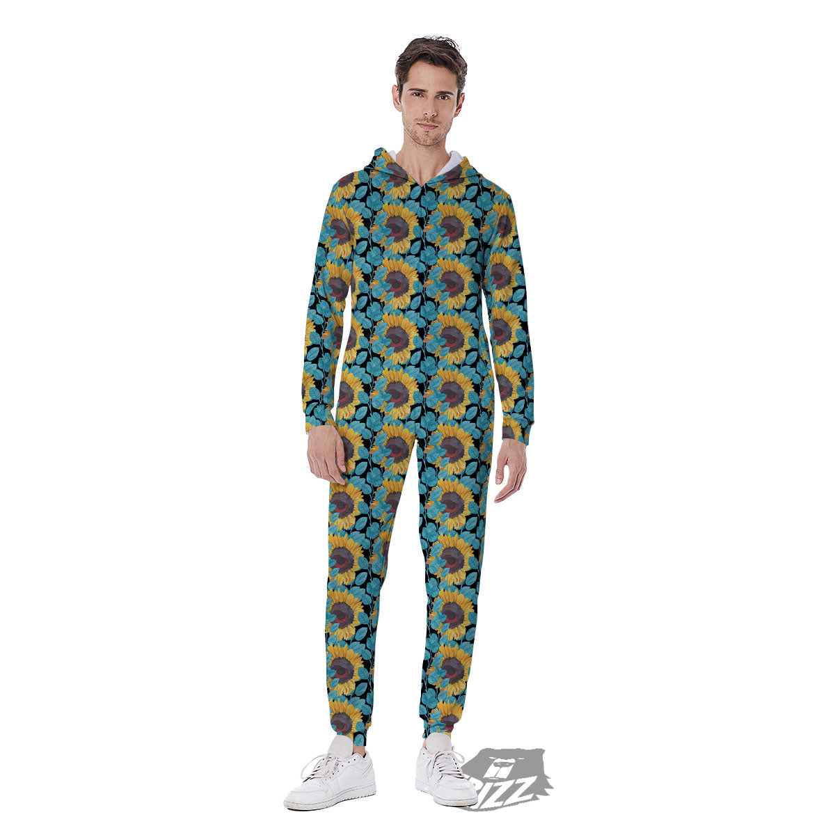 Sunflower Blue Print Pattern Men's Jumpsuit-grizzshop