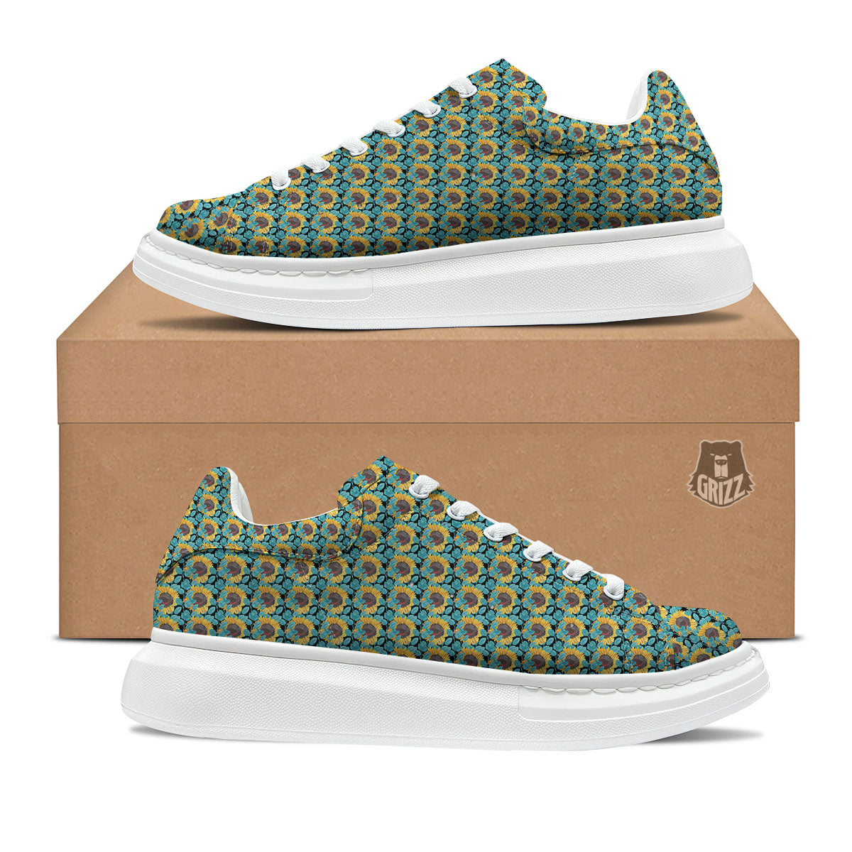 Sunflower Blue Print Pattern Platform Shoes-grizzshop