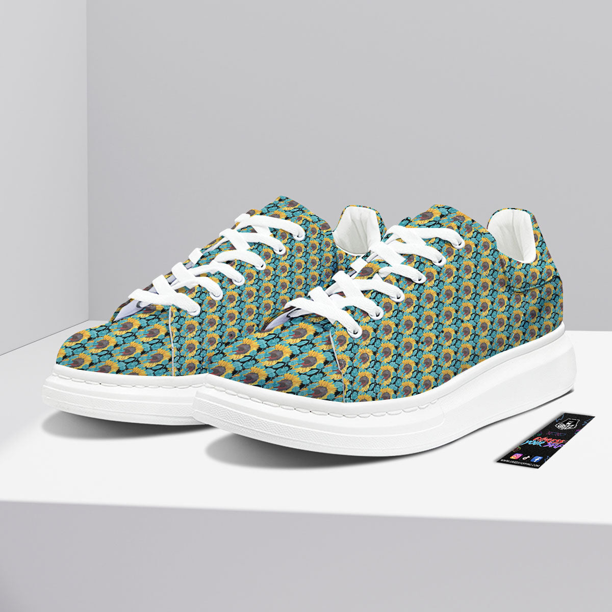 Sunflower Blue Print Pattern Platform Shoes-grizzshop