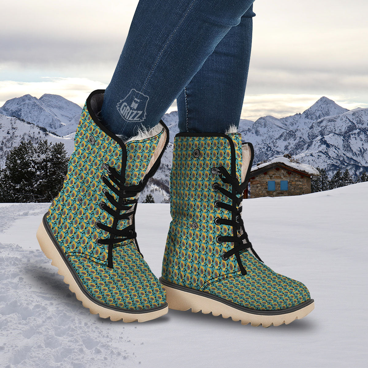 Sunflower Blue Print Pattern Snow Boots-grizzshop