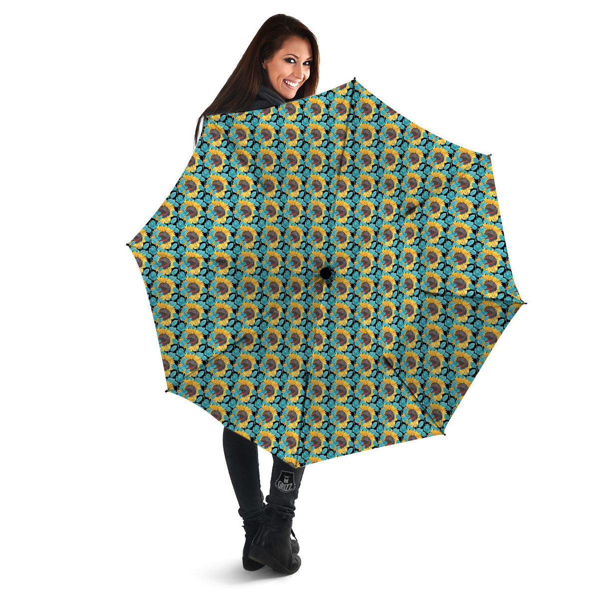 Sunflower Blue Print Pattern Umbrella-grizzshop