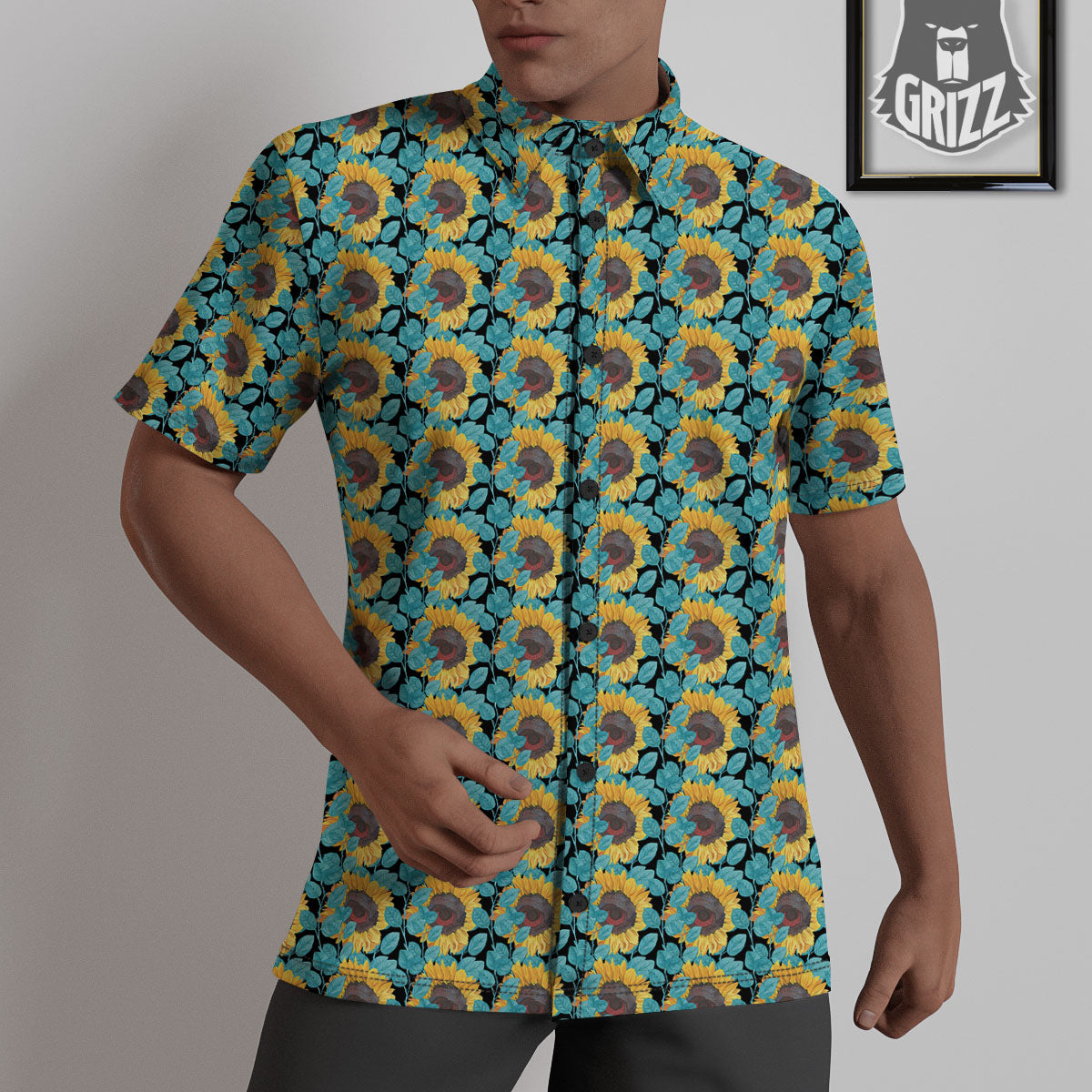 Sunflower Blue Print Pattern Untucked Shirts-grizzshop