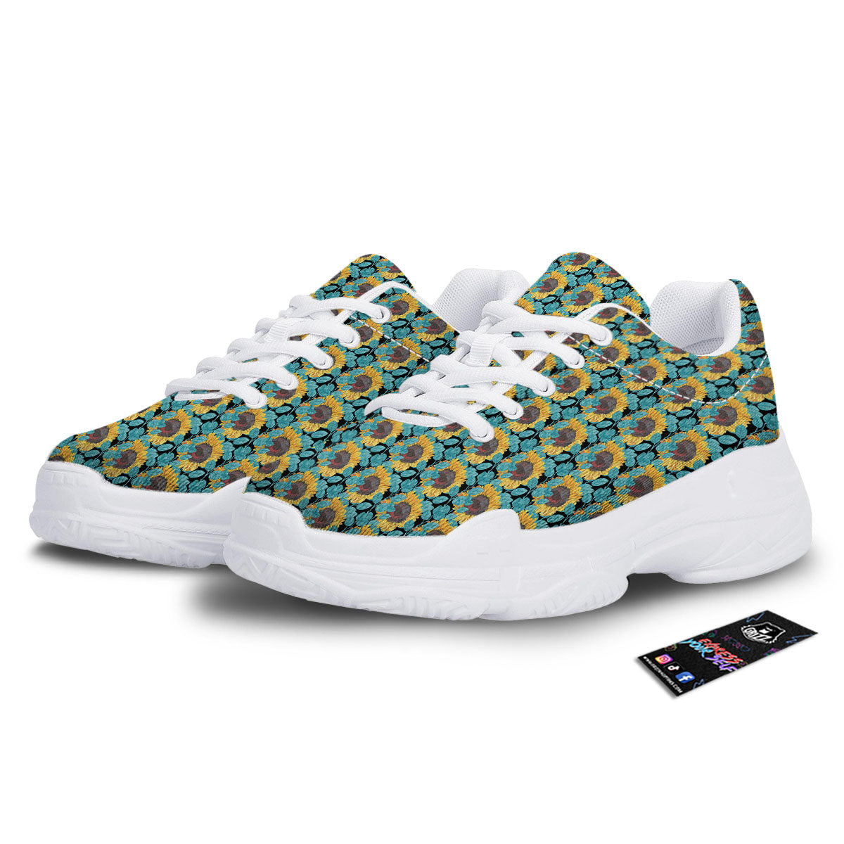 Sunflower Blue Print Pattern White Chunky Shoes-grizzshop